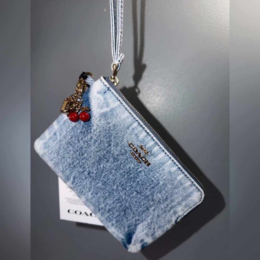 Coach Corner Zip Wristlet In Loved Denim With Charms - Picture 10 of 10